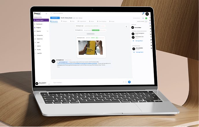 A design put up for review on a laptop