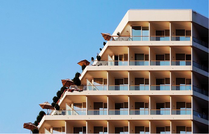 Balconies on a seafront hotel
